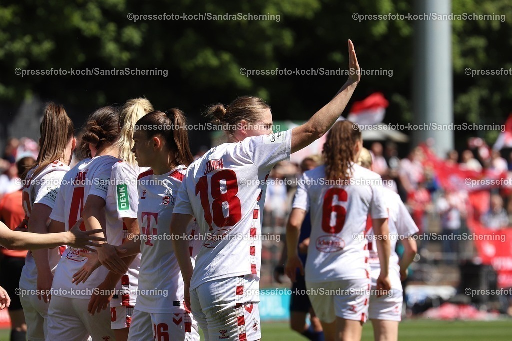 xSSC11052501003 | 11.05.2025, xsscx, Frauen Fußball, 1. FC Köln - Turbine Potsdam, 1. Fußball Bundesliga, 22. Spieltag, Franz-Kremer-Stadion, Saison 2024 2025: Torschützin Taylor Marie Ziemer (1. FC Köln 18) jubelnd nach den 2:0 DFB regulations prohibit any use of photographs as image sequences and or quasi-video.