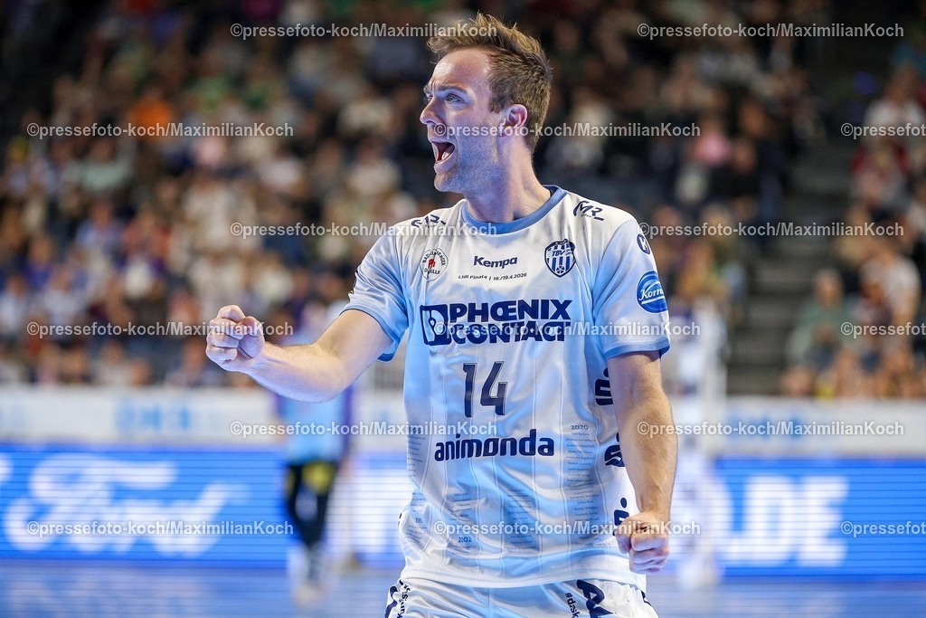 xSSCx19042601018 | 19.04.2026, xsscx, Handball, DHB-Pokal Lidl Final4, Spiel um Platz 3, TBV Lemgo-Lippe - SC Magdeburg, Saison 2025 / 2026 Herren, Lanxess Arena, Köln: Bobby Schagen (TBV Lemgo Lippe #14) jubelnd nach dem Treffer Photo: xSandraxScherningxPressefotoKochx