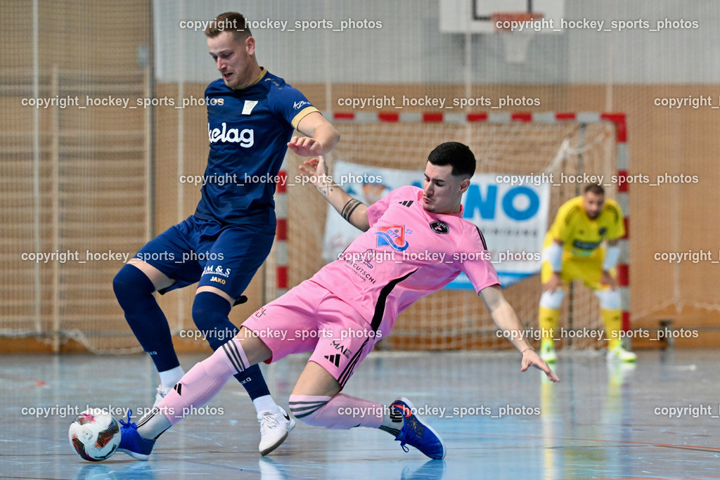 Carinthia Flamengo Futsal Club vs. Futsal Klagenfurt | #9 Matic Lokovsek Futsal Klagenfurt, #70 Armin Kahvedzic Carinthia Flamengo,  Carinthia Flamengo Futsal Club vs. Futsal Klagenfurt, Carinthia Flamengo Futsal Club vs. Futsal Klagenfurt am 01.12.2024 in Klagenfurt (Ballspielhalle Viktring), Austria, (Photo by Bernd Stefan)