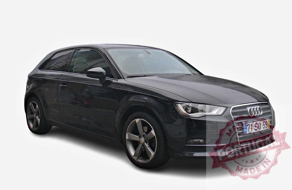Shiny black Audi A3 Sportback parked on white background | Modern luxury compact car Audi A3 Sportback parked on a white background - Realized with Pictrs.com