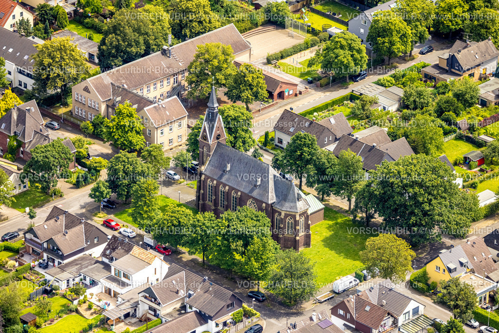Muelheim240703363 | Luftbild, Kirche St. Theresia von Avila und Grundschule, Saarn - Süd, Mülheim an der Ruhr, Ruhrgebiet, Nordrhein-Westfalen, Deutschland