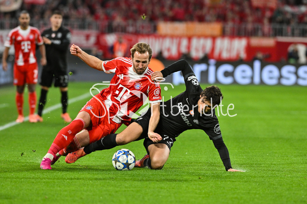 FC Bayern München - Sporting Lissabon | MUNICH, GERMANY - 09. DECEMBER: im Duell Harry KANE (FC Bayern Munich 9) und Eduardo QUARESMA (Sporting CP 72) während dem Match zwischen dem FC Bayern München und Sporting Lissabon am 6. Spieltag der UEFA Champions League Ligaphase in der Allianz Arena