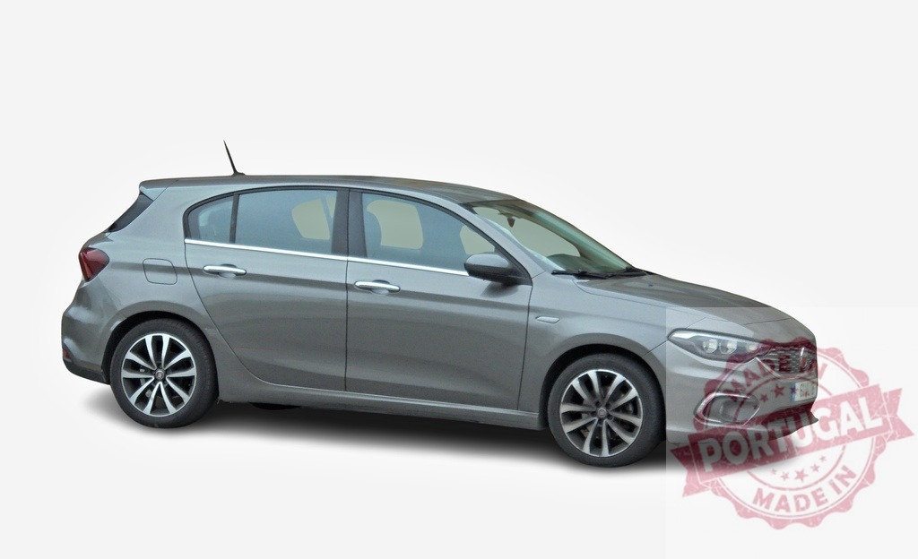 Modern Fiat Tipo Hatchback showcasing its elegant design and metallic gray paint | Studio shot of a gray Fiat Tipo Hatchback, highlighting its sleek profile and contemporary aesthetics - Realized with Pictrs.com