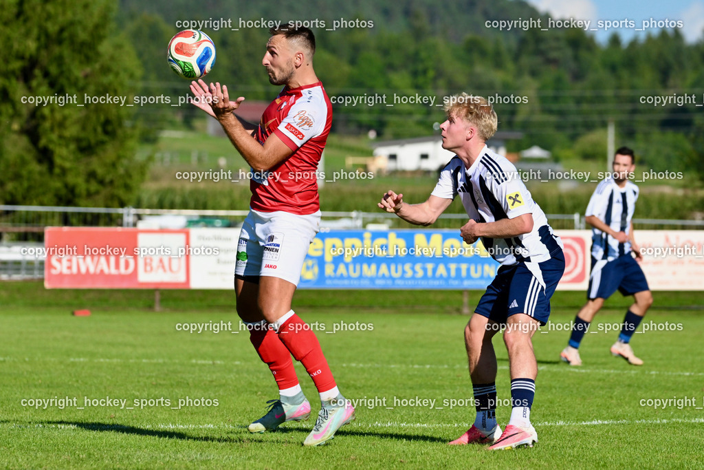 ATUS Nötsch vs. FC Dölsach | #9 Edin Avdic ATUS Nötsch, #21 Felix Johannes Mayr FC Dölsach, ATUS Nötsch vs. FC Dölsach, ATUS Nötsch vs. FC Dölsach am 23.08.2026 in Nötsch (Sportplatz Nötsch), Austria, (Photo by Bernd Stefan)