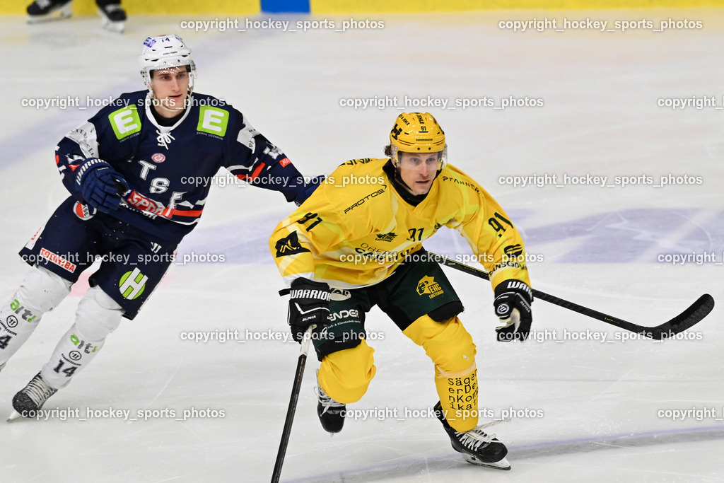 ATSE Graz vs. EHC Lustenau | #91 Grabher Meier Martin EHC Lustenau, #14 Schwarz Maximilian ATSE Graz, ATSE Graz vs. EHC Lustenau, ATSE Graz vs. EHC Lustenau am 14.02.2026 in Graz (Merkur Eishalle ), Austria, (Photo by Bernd Stefan)