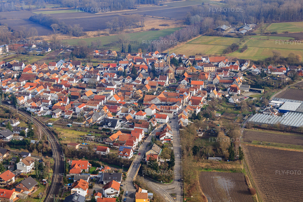 Luftbild: Hördter Straße im Ortsteil Sondernheim in Germersheim im Bundesland Rheinland-Pfalz in Deutschland. Foto: IMG_61687.jpg vom 18.01.2014 durch Werner Riehm/FLY-FOTO.de