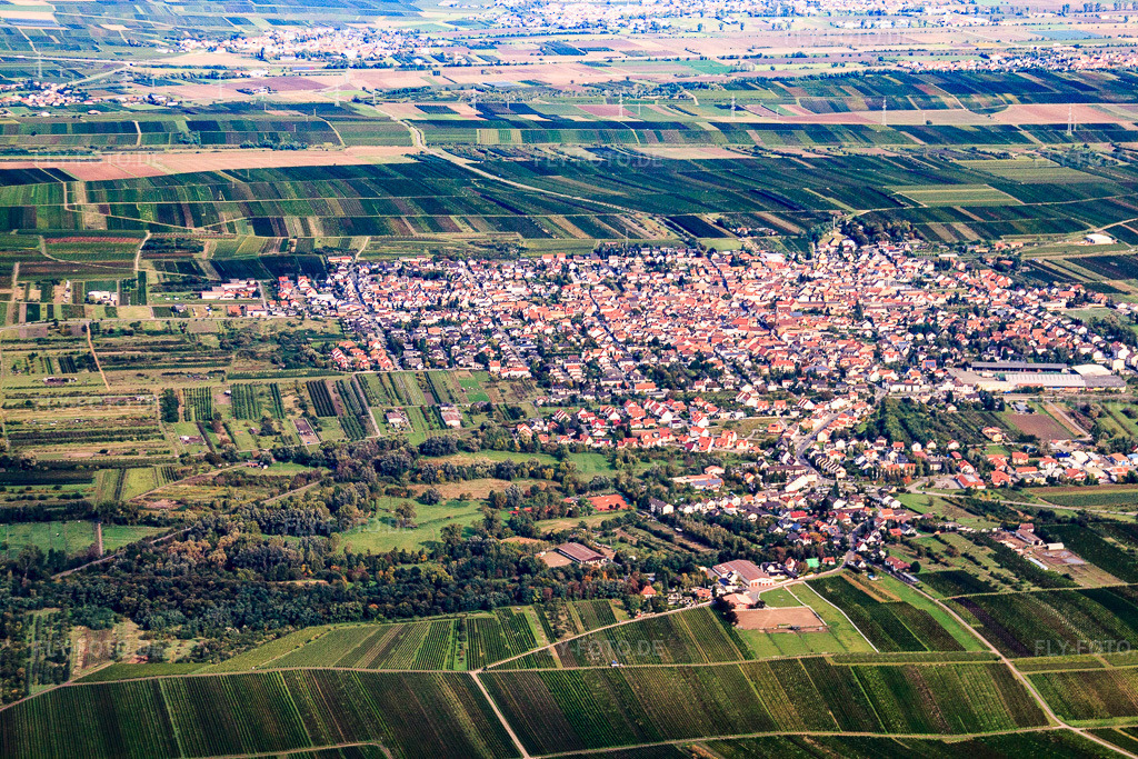 Luftbild: Ortsansicht von Süden in Weisenheim am Sand im Bundesland Rheinland-Pfalz in Deutschland. Foto: IMG_34360.jpg vom 03.10.2010 durch Werner Riehm/FLY-FOTO.deAuflösung des Originals: 4752 x 3168 px