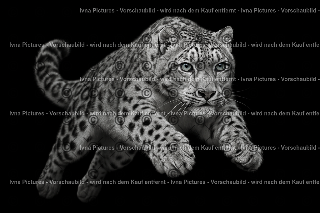 Sprung in die Stille | Ein majestätischer Großkatzenmoment: Das gefleckte Tier springt mit voller Kraft und beeindruckender Eleganz aus dem dunklen Hintergrund hervor. Die gespannte Muskulatur, der fokussierte Blick und die dynamische Körperhaltung verleihen dem Motiv eine kraftvolle, fast schwebende Intensität. - Realisiert mit Pictrs.com