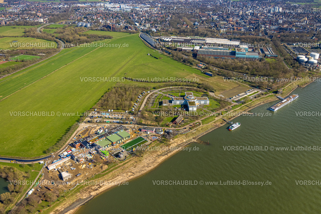 Wesel240311143 | Luftbild, Welcome Hotel Wesel Gastronomie, Allwetterbad Rheinbad Baustelle Kombibad, Wiesenfläche, Wesel, Nordrhein-Westfalen, Deutschland