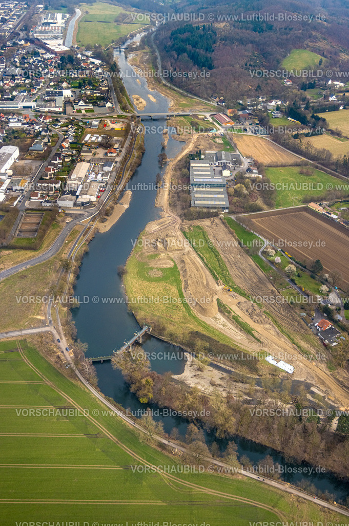 Wickede240307976 | Luftbild, Fluss Ruhr mit Wehr, Ruhrbrücke Wickede, Bongard Machines GmbH & Co. KG Maschinenbau Werksgelände,  Wickede/Ruhr, Nordrhein-Westfalen, Deutschland