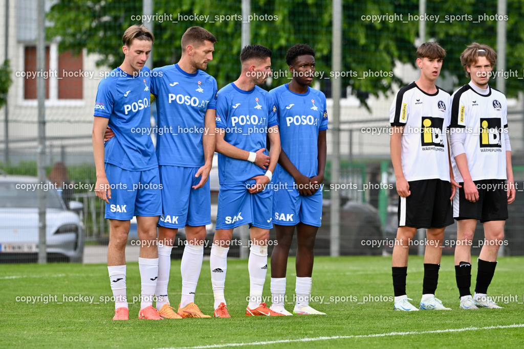 SAK vs. SV Spittal Drau 1921 | Mauer SAK, #5 Jakob Geister SAK, #22 Leo Ejup SAK, #7 Hrvoje Jakovljevic SAK, #14 Andre Le Prince Chedjou Fonkou SAK, #10 Moritz Müller SV Spittal, #18 Kristijan Jelic SV Spittal, SAK vs. SV Spittal Drau 1921, SAK vs. SV Spittal Drau 1921 am 23.05.2025 in Klagenfurt (Sportpark Welzenegg), Austria, (Photo by Bernd Stefan)