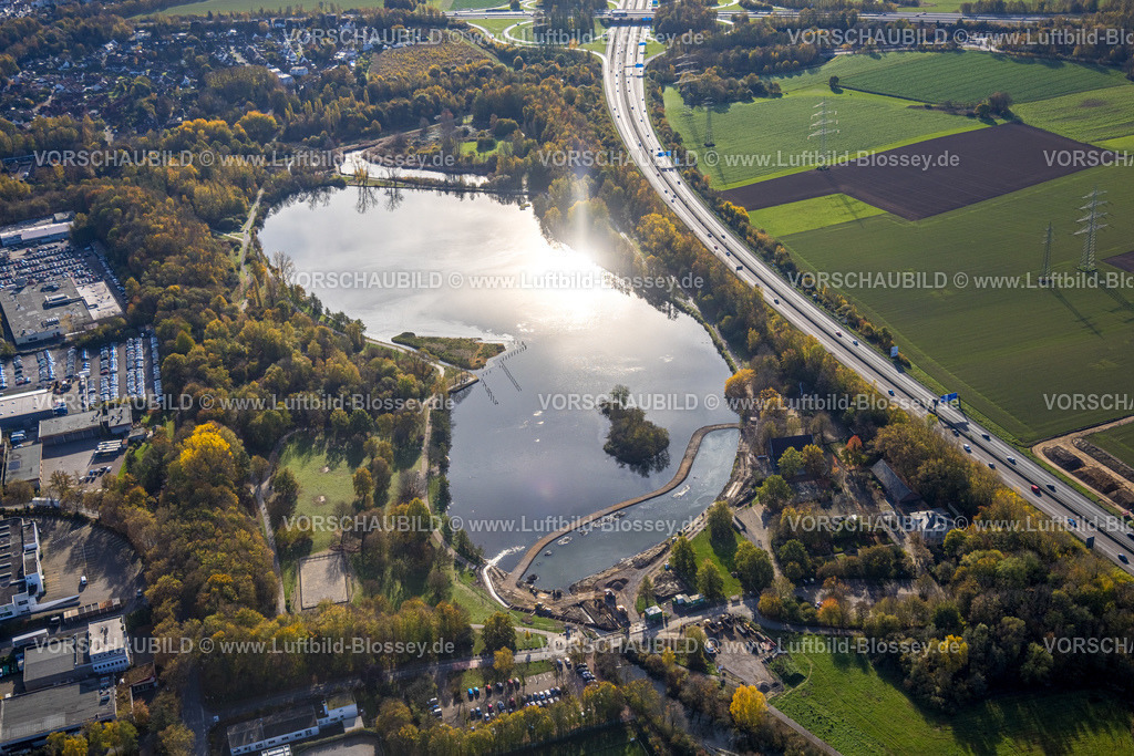 Bochum221100422 | Luftbild, Ümminger See, neuer Damm Bauarbeiten, Langendreer-Alter Bahnhof, Bochum, Ruhrgebiet, Nordrhein-Westfalen, Deutschland