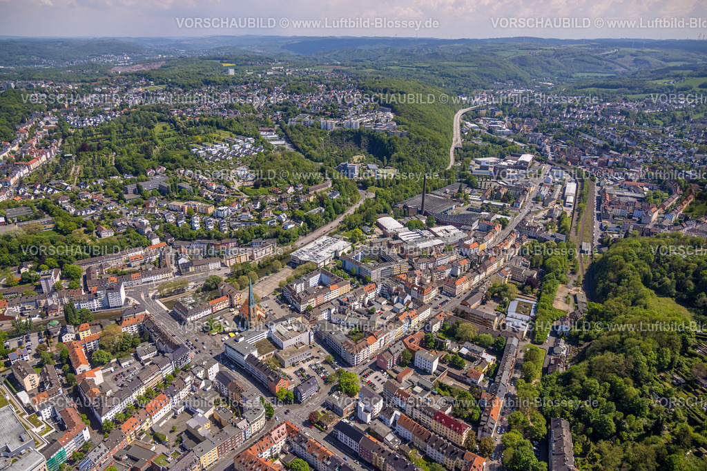 Hagen230502053 | Luftbild, Stadtansicht und evang. Johanniskirche, Mittelstadt, Hagen, Sauerland, Nordrhein-Westfalen, Deutschland