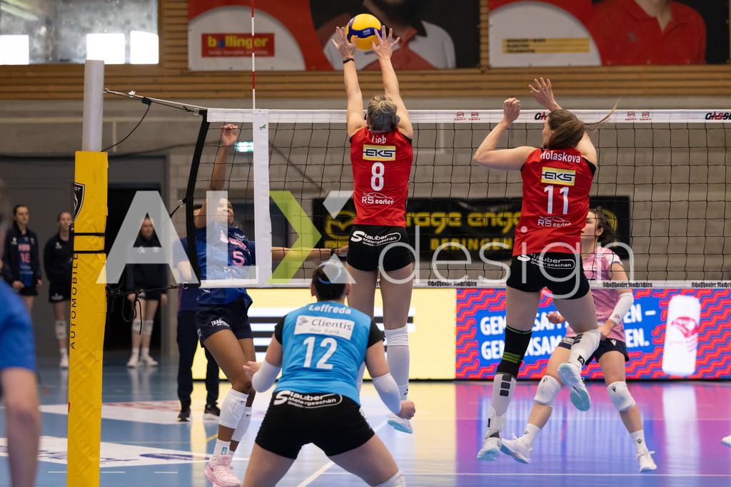 Volleyball I Frauen I Saison 2025-2026 I Volleyball NLA | Women I 1/2 Finals I  VC Kanti Schaffhausen - Sm'Aesch Pfeffingen I 07.03.2026 | 8 Lina-Marie Lieb (DE) (VC Kanti Schaffhausen) – Aussen - Realisiert mit Pictrs.com