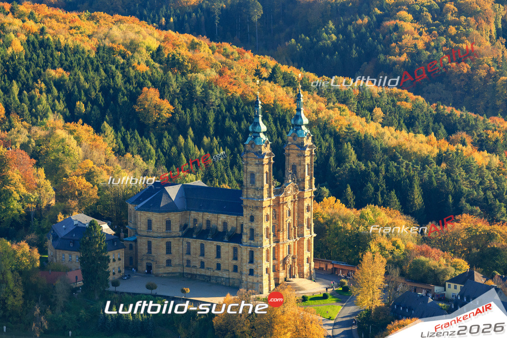Die Luftaufnahme Basilika-vierzehnheiligen - Bad Staffelstein wurde 2017 mittels Flugzeug (keine Drohne) erstellt. Perfekte Schärfe und Druck- Auflösung- Garantiert!
