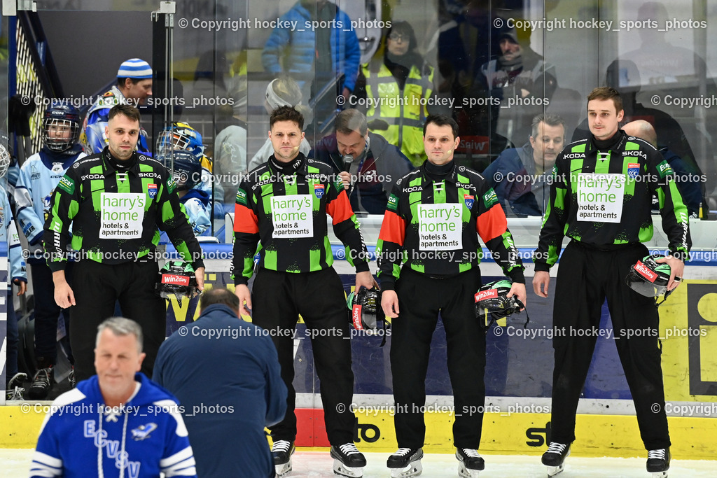 EC IDM Wärmepumpen VSV vs. STEINBACH BLACK WINGS LINZ  | KONC DANIELJAKA Referee, #HRONSKY TOMAS Referee, ZRNIC MILAN Referee, DURMIS OTO Referee, EC IDM Wärmepumpen VSV vs. STEINBACH BLACK WINGS LINZ , EC IDM Wärmepumpen VSV vs. STEINBACH BLACK WINGS LINZ  am 28.01.2025 in Villach (Stadthalle Villach), Austria, (Photo by Bernd Stefan)