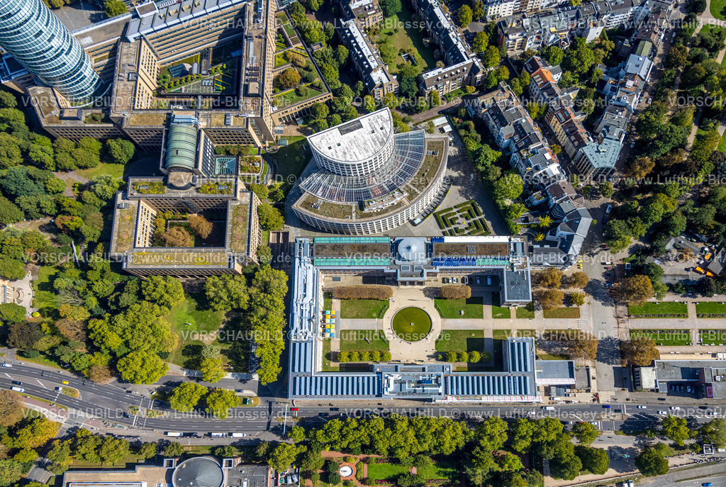 Duesseldorf250902511 | Luftbild, Ehrenhof Kunstpalast Kunstmuseum, halbrundes Gebäude Ministerium für Umwelt, Naturschutz und Verkehr des Landes Nordrhein-Westfalen, Pempelfort, Düsseldorf, Ruhrgebiet, Nordrhein-Westfalen, Deutschland