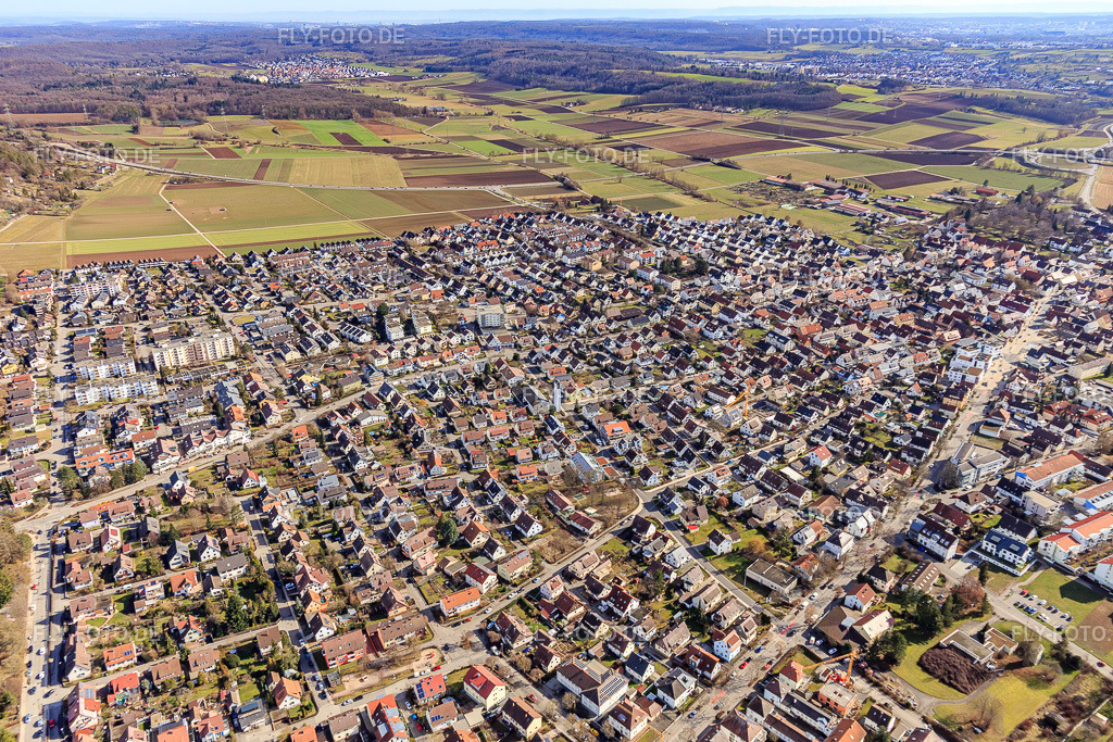 Ortsübersicht aus Nordwesten | Luftbild: Ortsübersicht aus Nordwesten in Renningen im Bundesland Baden-Württemberg in Deutschland. Foto: IMG_124979.jpg vom 20.02.2021 durch ©2025 Werner Riehm fly-foto.de/copyright - Realisiert mit Pictrs.com