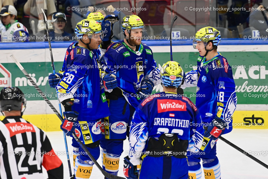 EC IDM Wärmepumpen VSV vs. HKSZ Olimpija 6.11.2022 | Jubel EC VSv Mannschaft, #74 Moderer Kevin, #28 Joslin Derek, #91 Wetzl Niklas, #78 Maxa Felix
