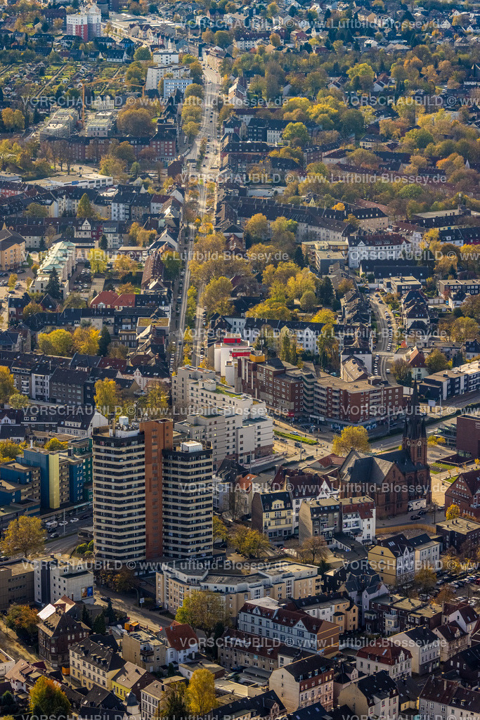 Herne221101350oestlich | Luftbild, Hochhaus an der Kreuzkirche, Straßenzug Bochumer Straße, Herne-Mitte, Herne, Ruhrgebiet, Nordrhein-Westfalen, Deutschland