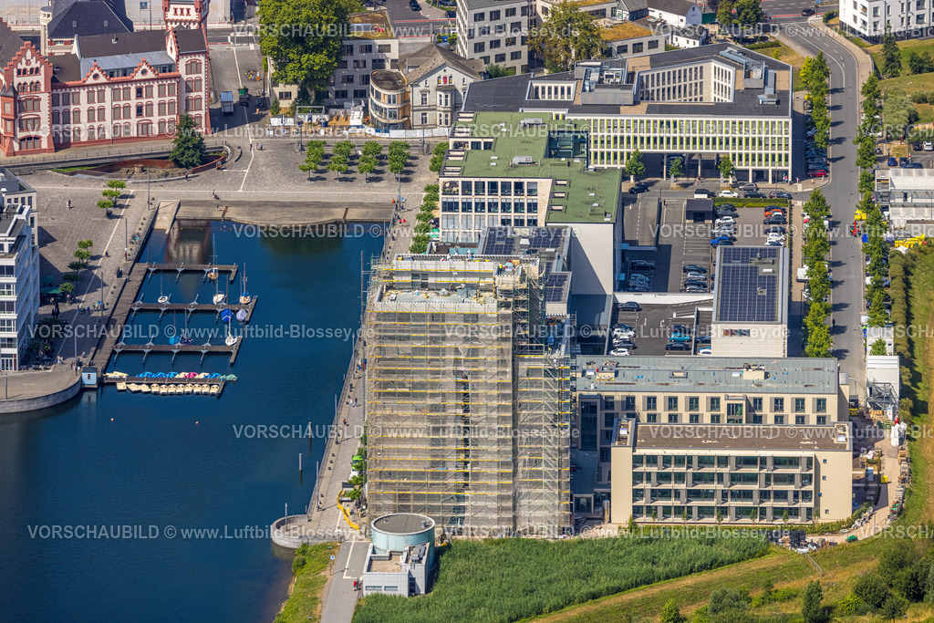 Dortmund220704697 | Luftbild, Phoenix-See, Baustelle für den Neubau der Comunita Residenz Phoenix See, Seniorenwohnheim Hochhaus H12, Hafen und Segelboote, Hörde, Dortmund, Ruhrgebiet, Nordrhein-Westfalen, Deutschland