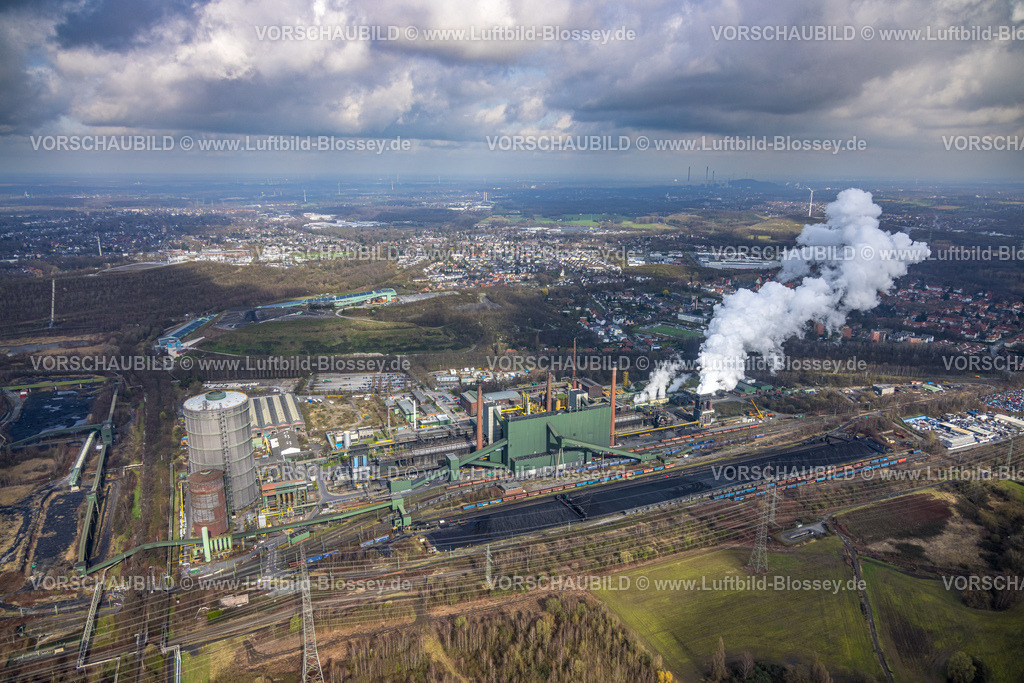 Bottrop260306188 | Luftbild, Kokerei Prosper ArcelorMittal Bottrop mit Rauchwolke, hinten die alpincenter Skihalle, Fernsicht, Welheim, Bottrop, Ruhrgebiet, Nordrhein-Westfalen, Deutschland
