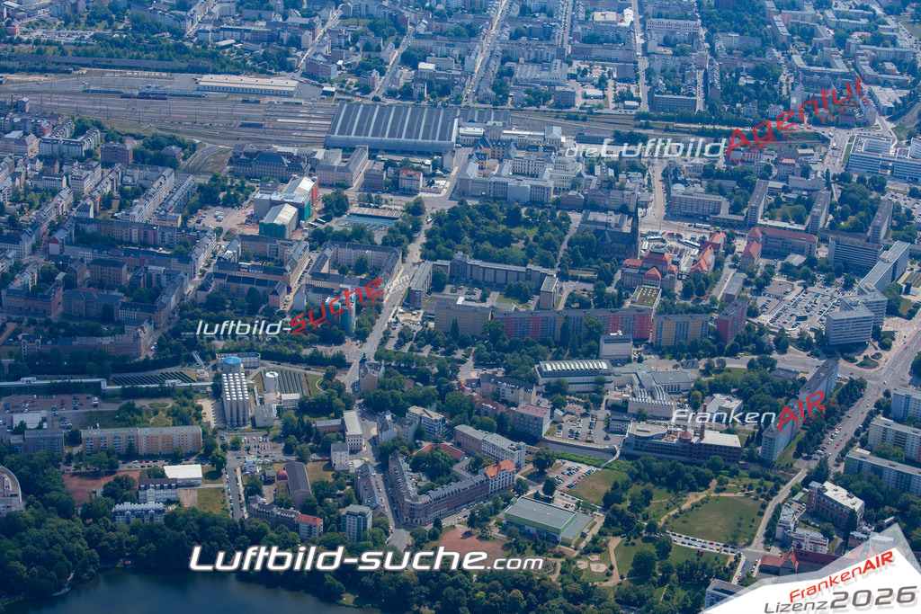 aktuelles Luftbild von  Chemnitz - Luftaufnahme wurde 2018 von https://frankenair.de mittels Flugzeug (keine Drohne) erstellt.