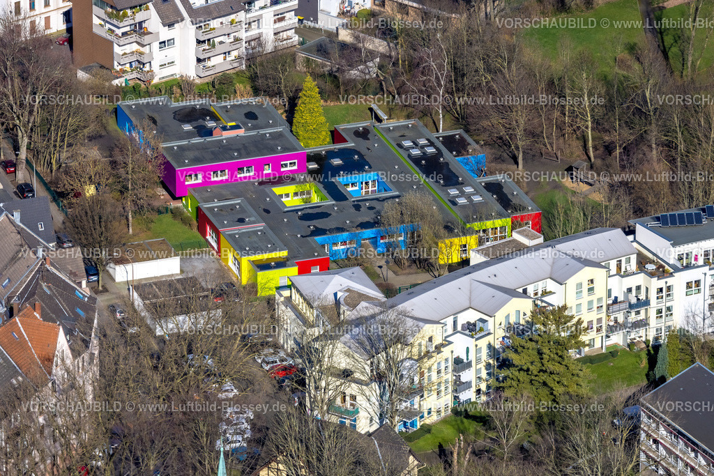 Herne230212092 | Luftbild, Evang. Kindergarten Altenhöfen mit farbigen Fassaden, Herne-Mitte, Herne, Ruhrgebiet, Nordrhein-Westfalen, Deutschland