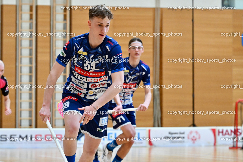VSV Unihockey vs. Wiener Floorball Verein | #59 Nino Forelli VSV Unihockey, VSV Unihockey vs. Wiener Floorball Verein, VSV Unihockey vs. Wiener Floorball Verein am 18.05.2025 in Villach (Ballspielhalle St. Martin), Austria, (Photo by Bernd Stefan)