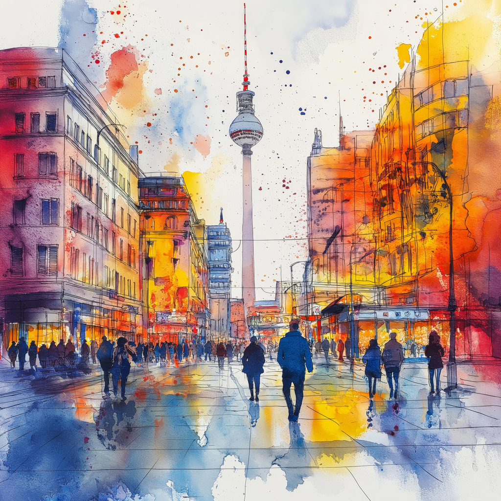 25010228 - Berlin Illustration | Urbane Illustration mit dem Berliner Fernsehturm.