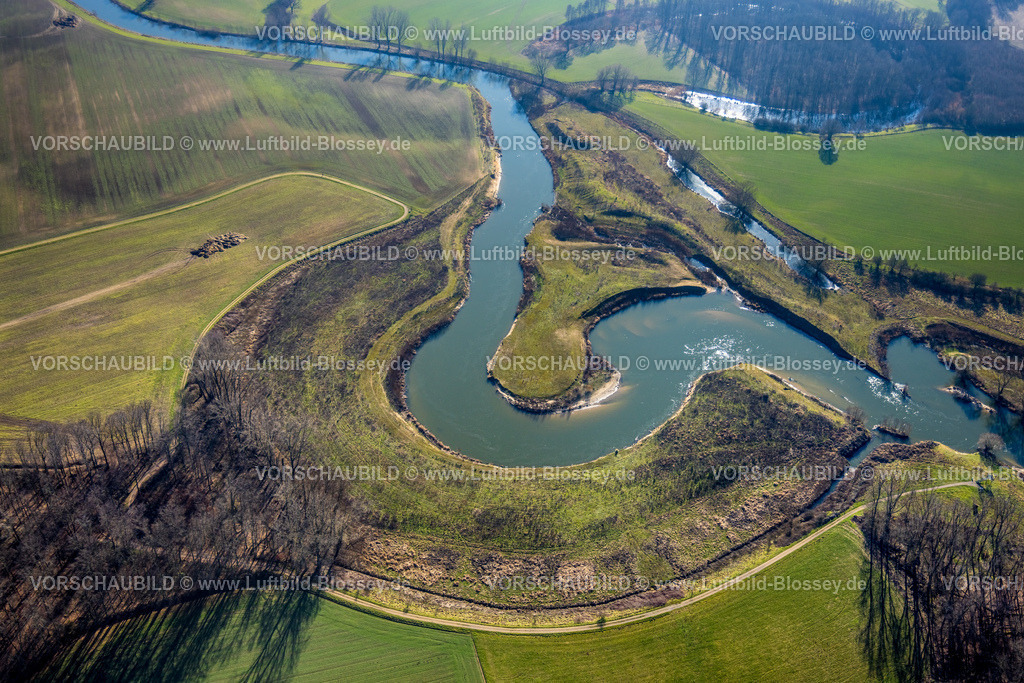 Olfen230206809Lippe | Luftbild, Renaturierung Fluss Lippe, Projekt Lebendige Lippe, Lipperband, Fluss Lippemäander, Fluss und Auenentwicklung, Olfen-Kirchspiel, Olfen, Münsterland, Nordrhein-Westfalen, Deutschland