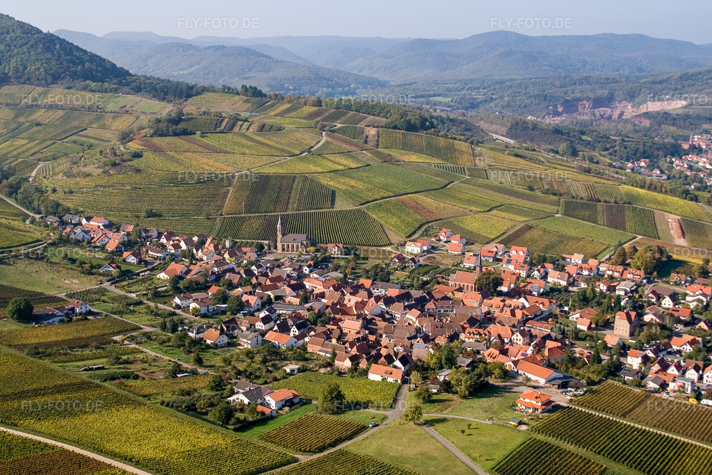 Luftbild: Ortsansicht in Birkweiler im Bundesland Rheinland-Pfalz in Deutschland. Foto: IMG_8413.jpg vom 06.10.2007 durch Werner Riehm/FLY-FOTO.de