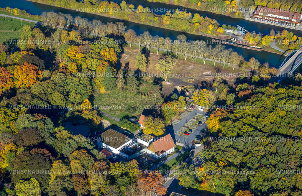 Hamm251001244 | Luftbild, TusÃª Altes Fährhaus Restaurant am Datteln-Hamm-Kanal und Fluss Lippe, herbstliche Bäume, Uentrop, Hamm, Ruhrgebiet, Nordrhein-Westfalen, Deutschland