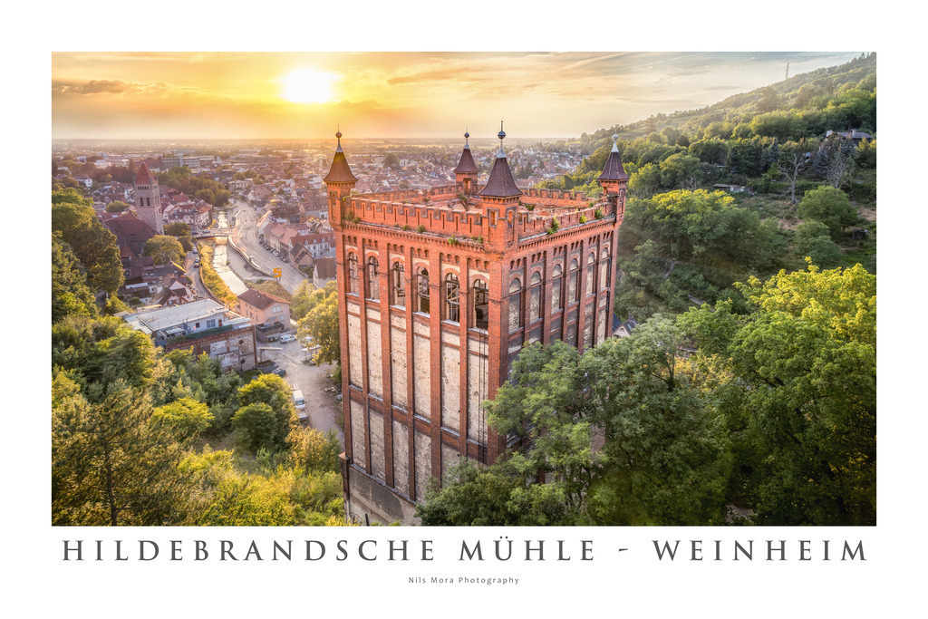 Hildebrandsche Mühle - Weinheim | Although Hildebrand's Mill is a very impressive building, it is difficult to take a nice photo of it. This is because the terrain is inaccessible all around. Only with a drone I managed to get the right perspective for this picture. The mill's 40-meter-high silo was built in 1896 and could store up to 5000 tons of flour. - Realisiert mit Pictrs.com