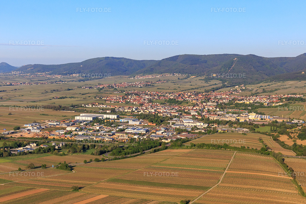 Luftbild: Ortsansicht aus Nordosten in Edenkoben im Bundesland Rheinland-Pfalz in Deutschland. Foto: IMG_120621.jpg vom 26.04.2020 durch Werner Riehm/FLY-FOTO.de