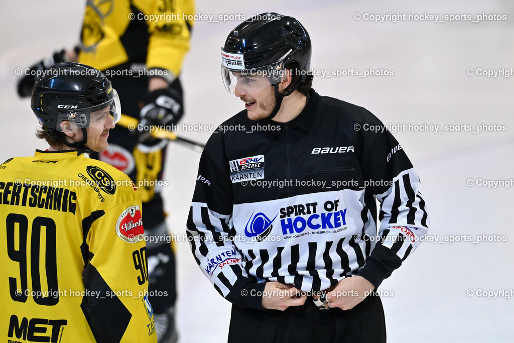 ESC Steindorf vs. EC Hornets Spittal 25.2.2024 | #90 Ogertschnig Joshua EC Hornets Spittal, TELESKLAV Fabio Referee, ESC Steindorf vs. EC Hornets Spittal 25.2.2024, ESC Steindorf vs. EC Hornets Spittal 25.2.2024 am 25.02.2024 in Steindorf (Ossiachersee Halle), Austria, (Photo by Bernd Stefan)