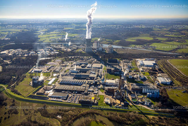 Luenen230204344 | Luftbild, Trianel Kohlekraftwerk Lünen, Gewerbegebiet In den Telgen, Remondis Werksgelände, Kühlturm Lünen Stummhafen mit Dampfwolke, am Datteln-Hamm-Kanal, Lippholthausen, Lünen, Ruhrgebiet, Nordrhein-Westfalen, Deutschland