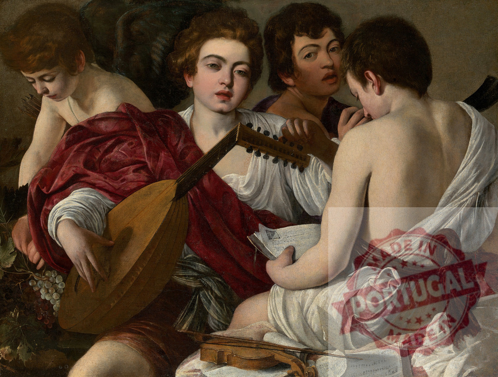 Art by Carravagio Caravaggio The Musicians baroque musical allegory painting | Youths playing music with a lute and sheet music, representing art and love - Realisiert mit Pictrs.com