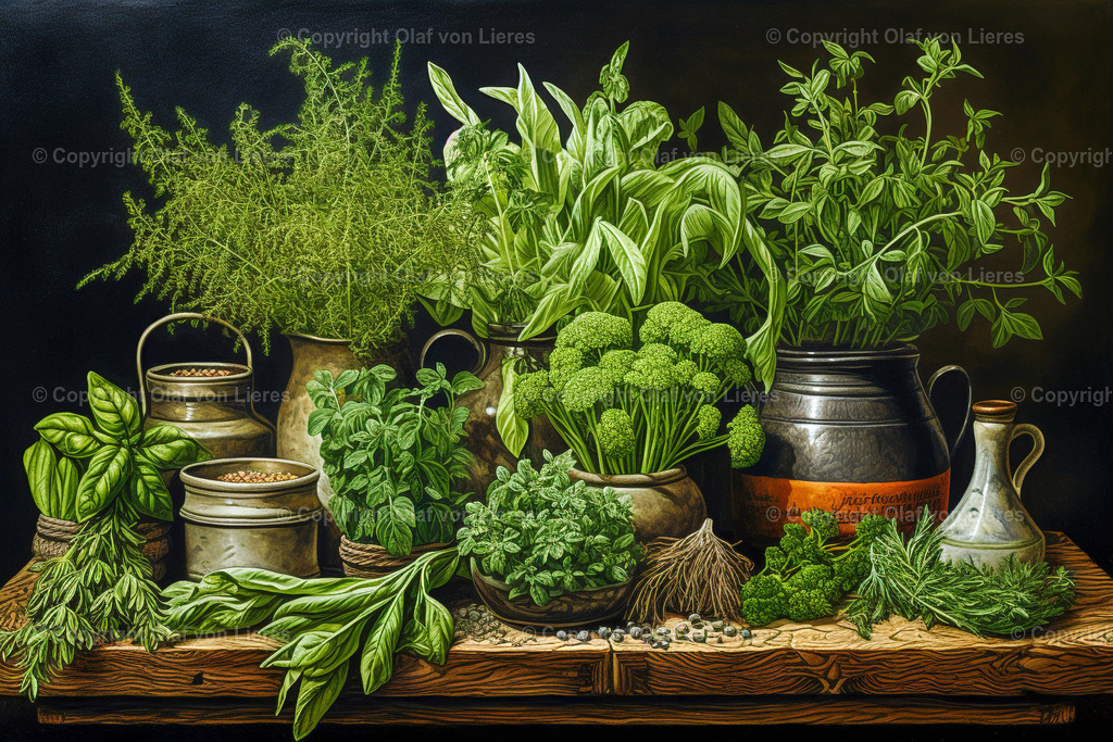 grüne Kräuter auf Holz | verschiedene Kräuter grün