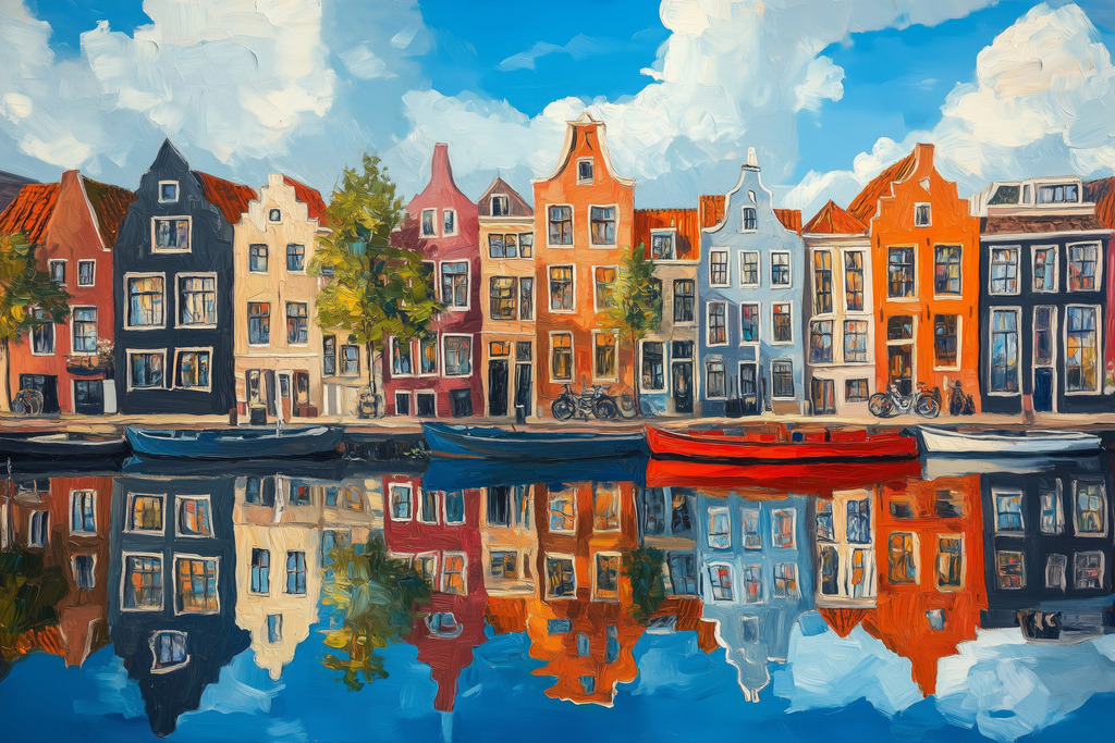 2408031 - Gracht in Amsterdam | Eine Gracht in Amsterdam im Stil eines Gemäldes.