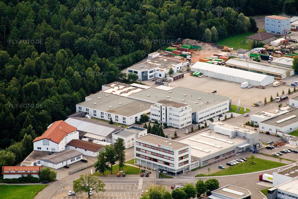 Luftbild: Ittersbach, Industriegebiet im Ortsteil Im Stockmädle in Karlsbad im Bundesland Baden-Württemberg in Deutschland. Foto: IMG_12511.jpg vom 05.08.2008 durch Werner Riehm/FLY-FOTO.de