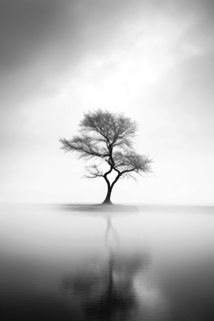 2311018 - Einsamer Baum | Ein Baum im Stil einer klassischen Schwarzweißfotografie.