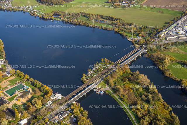 Wetter221017240 | Luftbild, Ruhrbrücke Friedrichstraße am Harkortsee, Eisenbahnbrücke, Fluss Ruhr, Kleingartenanlage, Wetter, Ruhrgebiet, Nordrhein-Westfalen, Deutschland