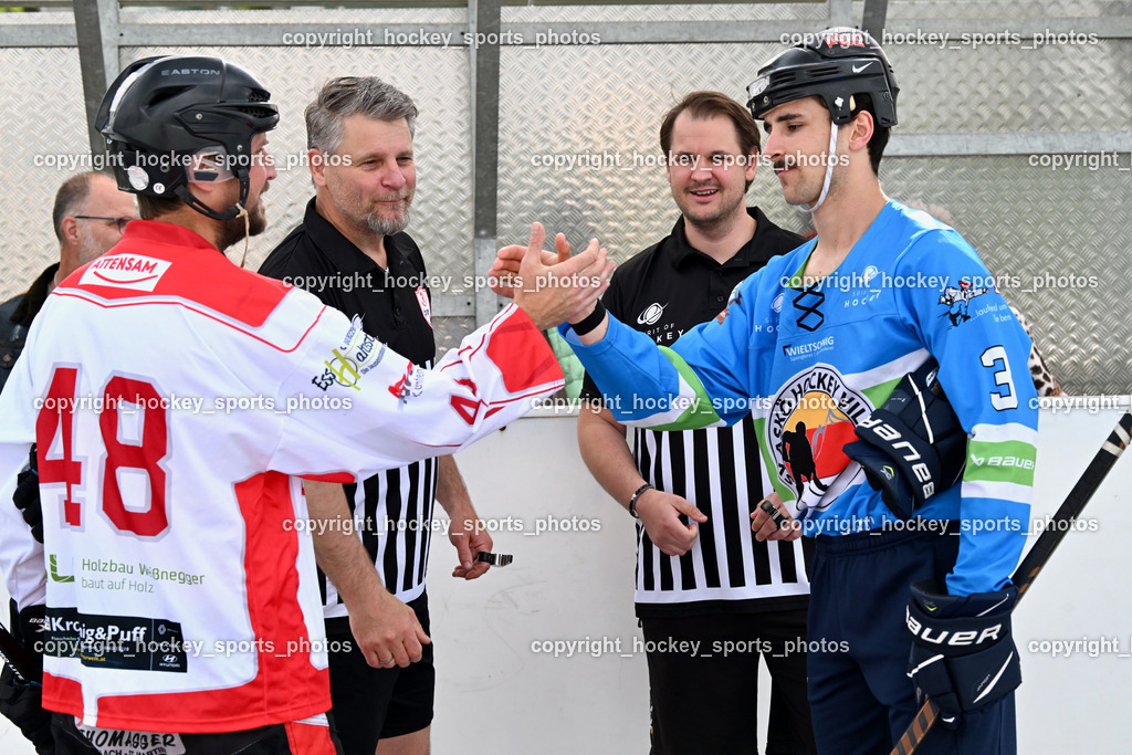 SV ASKÖ Ballhockey Villach vs. Ultras Spittal | #48 Krall Felix HSC Zwa, Alois Steiner Referee, Eicher Herbert Referee, #3 Fertschai Matthias SV ASKÖ Ballhockey, SV ASKÖ Ballhockey Villach vs. Ultras Spittal, SV ASKÖ Ballhockey Villach vs. Ultras Spittal am 10.05.2026 in Villach (Alpen Arena ), Austria, (Photo by Bernd Stefan)
