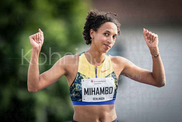 61. Internationales Pfingstsportfest; Rehlingen-Siersburg, 24.05.2026 | REHLINGEN , GERMANY - MAY 24: Malaika Mihambo (GER/LG Kurpfalz) celebrates her 6,70m in the long jump during the 61. Internationales Pfingstsportfest on 24.05.2026 at the  Bungertstadion in Rehlingen-Siersburg (Saarland / Deutschland).