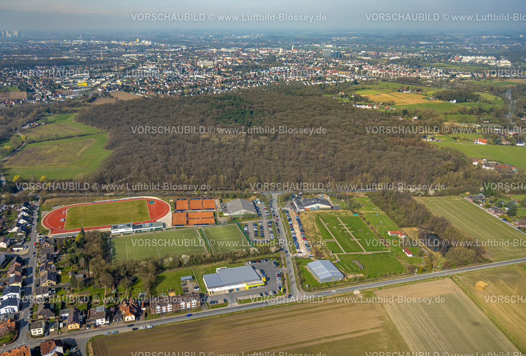Hamm240306731 | Luftbild, HSC Hammer Sportzentrum Sportanlage, Fußballstadion, Tennisplätze und Bogensportzentrum, Pilsholz Waldgebiet, Stadtbezirk Rhynern, Hamm, Ruhrgebiet, Nordrhein-Westfalen, Deutschland