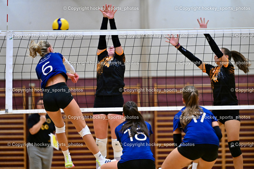 ASKÖ Volley Eagles Villach vs. Fidas Volleys Jennersdorf 5.10.2024 | #6 WINDT Hannah Fidas Volleys Jennersdorf, #4 KOOPMAN Marjon ASKÖ Eagles Villach, #18 DUNKL Emilie Fidas Volleys Jennersdorf, #17 GRANITZ Julia Fidas Volleys Jennersdorf, #11 HOFER Ilvie ASKÖ Eagles Villach, ASKÖ Volley Eagles Villach vs. Fidas Volleys Jennersdorf 5.10.2024, ASKÖ Volley Eagles Villach vs. Fidas Volleys Jennersdorf am 05.10.2024 in Villach (Ballspielhalle Lind), Austria, (Photo by Bernd Stefan)