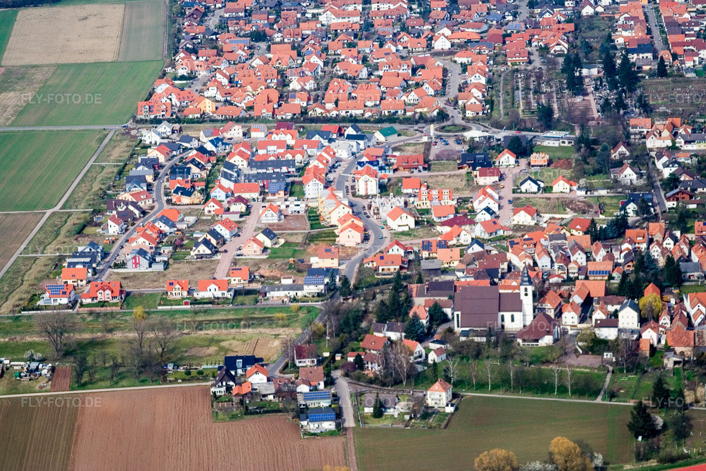 Luftbild: Elsässer Straße in Offenbach an der Queich im Bundesland Rheinland-Pfalz in Deutschland. Foto: IMG_9711.jpg vom 15.03.2008 durch Werner Riehm/FLY-FOTO.de