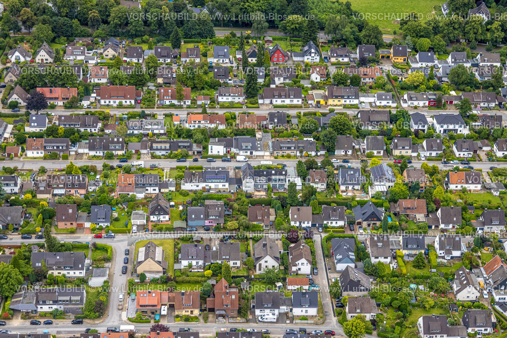 Essen240702466 | Luftbild, Wohngebiet Reihenhäuser Kamperfeld, zwischen An der Ziegelei und Meisenburgstraße, Schuir, Essen, Ruhrgebiet, Nordrhein-Westfalen, Deutschland
