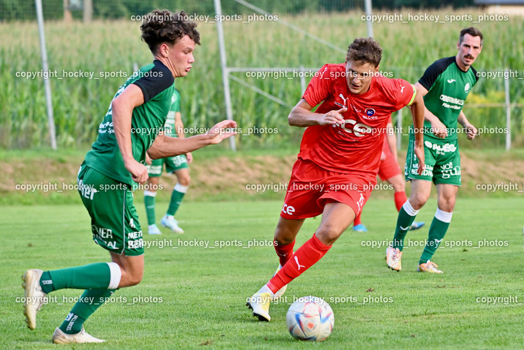 FC Lendorf vs. SC St.Veit | #47 Johannes Brunner FC Lendorf, #15 Philipp Höberl St.Veit, FC Lendorf vs. SC St.Veit, FC Lendorf vs. SC St.Veit am 17.08.2024 in Lendorf (Thomas Morgenstern-Arena), Austria, (Photo by Bernd Stefan)